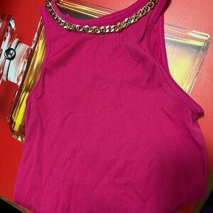 Vibrant Pink Chain-Detail Bodysuit